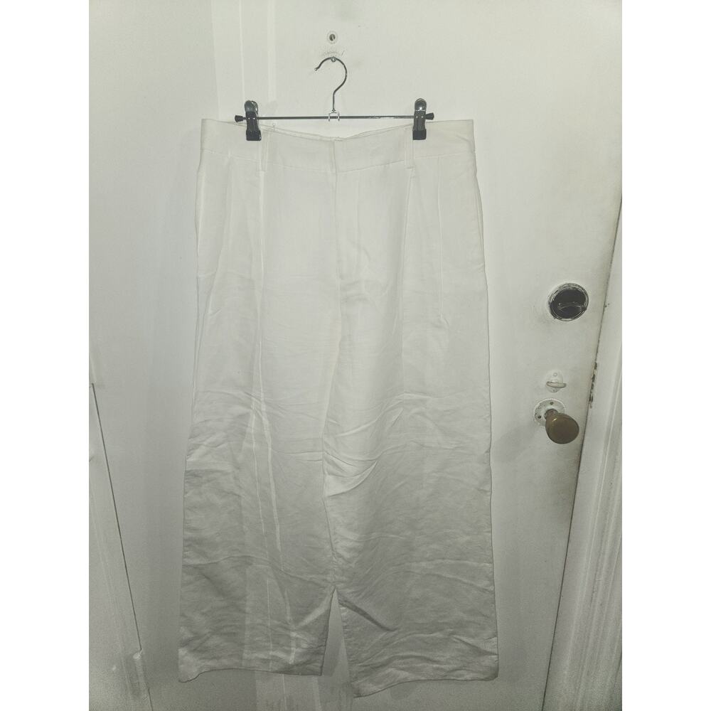 Zara white linen wide leg women's dress pants L